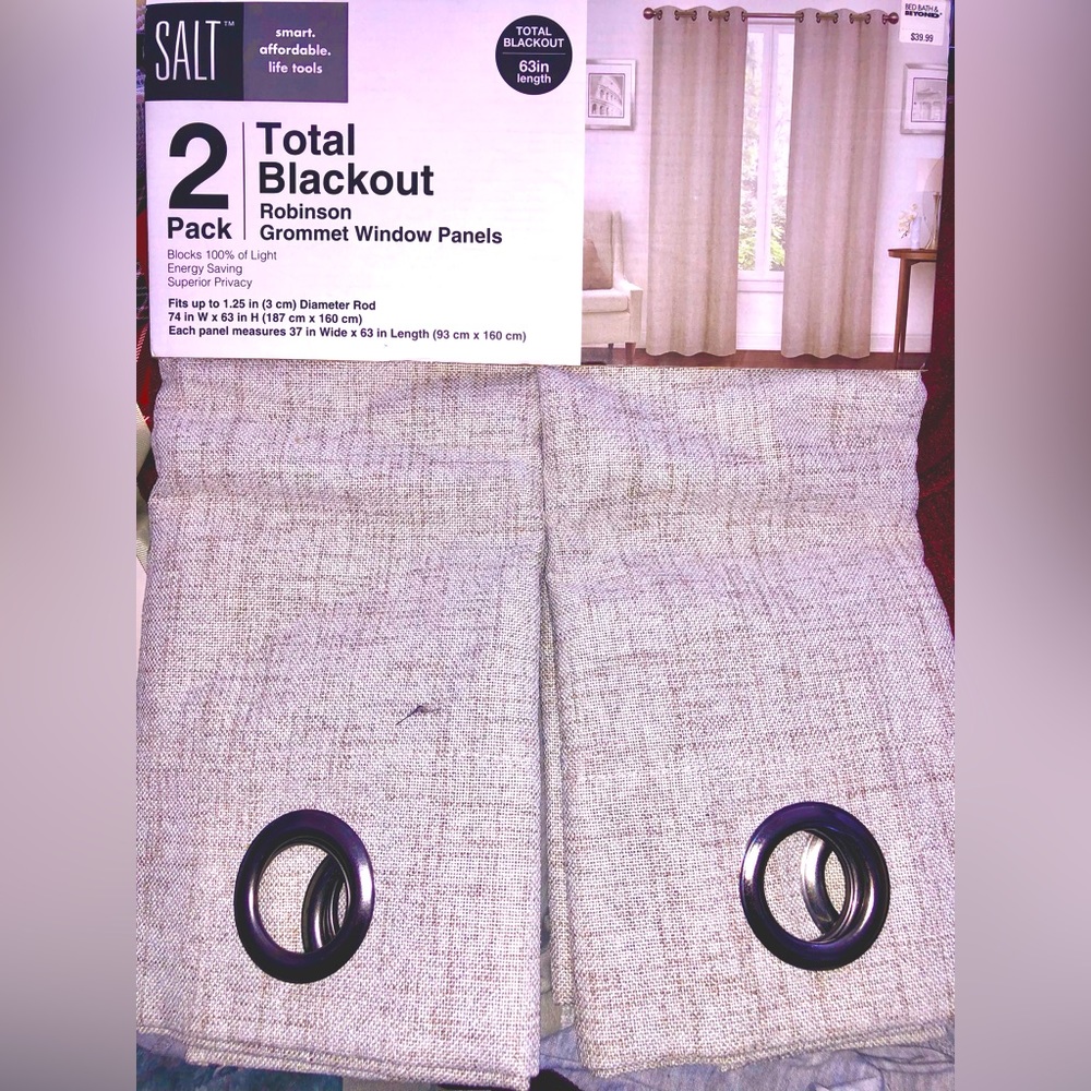 BNWT SALT 2pk Total Blackout Robinson Grommet Window Panels/Curtains